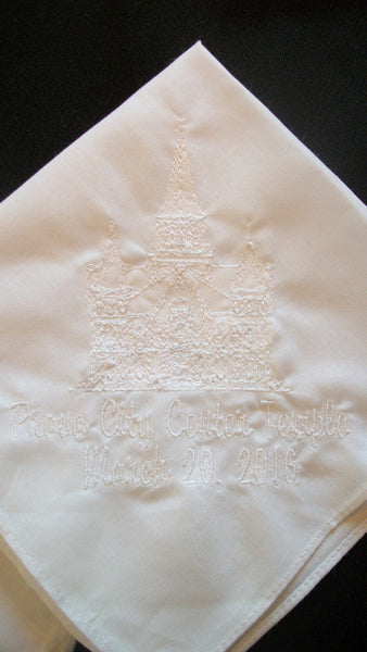 LDS Mens Temple Handkerchief with 2 additional lines - Forever Stitches