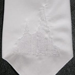White Embroidered Temple Tie - Forever Stitches
