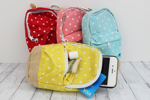 Mini Polka Dot Backpack Bag with Clip - Forever Stitches
