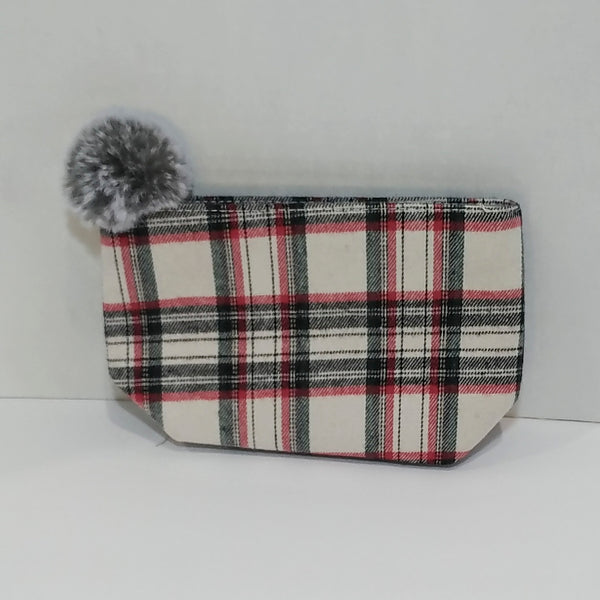 Plaid Pouch with Faux Fur PomPom - Forever Stitches